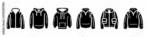 Jacket, hoodie set. Collection of hoodie, jacket icon vector. Stock vector.