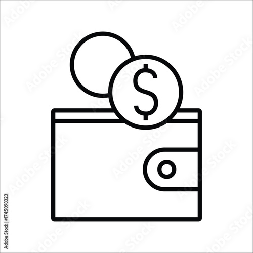 Minimalist wallet and dollar coins line icon representing savings, income, and personal finance management. Vector symbol for business, payment, and budget