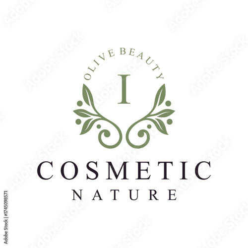initial letter i leaves nature logo design for cosmetic and beauty graphic vector icon