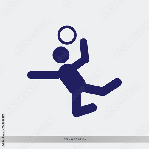 Dynamic icon of a person kicking a ball, perfect for sports apps, games, or websites needing a clean, modern athletic symbol for action and movement