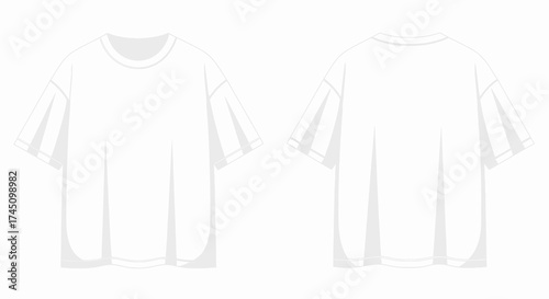 Detailed Line Art Oversized Plain T-Shirt Front and Back View Mockup