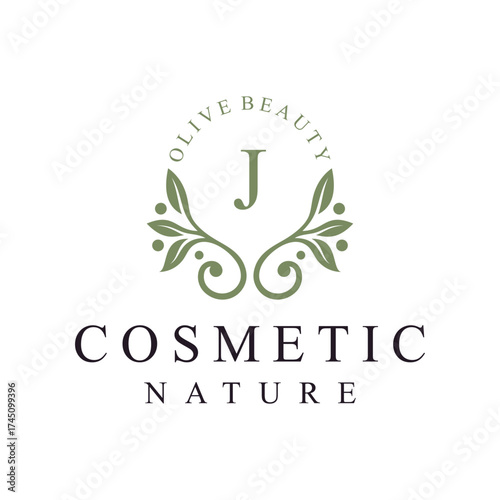 initial letter j leaves nature logo design for cosmetic and beauty graphic vector icon