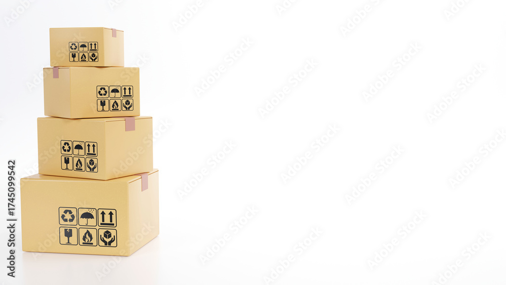 Obraz premium 3D render of Cardboard box or carton box on white background