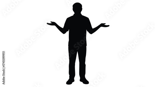 Silhouette of a man with arms outstretched in a gesture of confusion or uncertainty