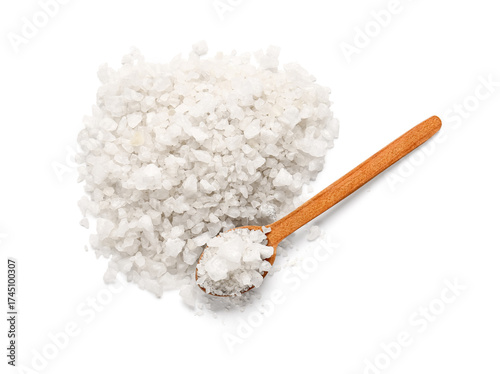 Heap of sea salt and spoon ...