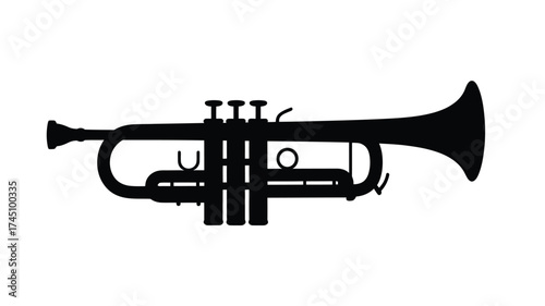 Silhouette of a brass trumpet musical instrument on a white background