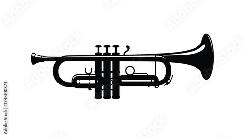 Classic brass trumpet silhouette isolated on a white background