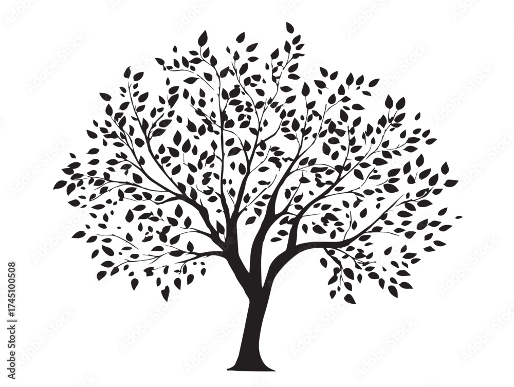 Obraz premium Botanical Tree With Delicate Vines Minimalist Vector Line Illustration