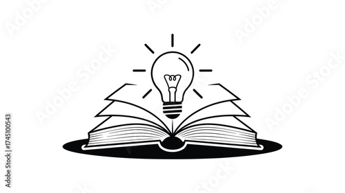 Open book with glowing light bulb symbolizing knowledge and new ideas