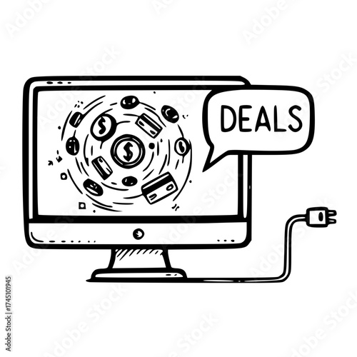 Online Shopping Deals Computer Illustration