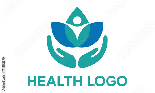 Careful hands holding green leaves and water drop health care medical logo design