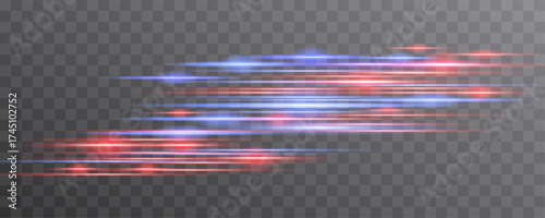 Abstract light explosion with neon red and blue beams crossing at angles. Perfect for cyberpunk graphics, posters, or dynamic tech scenes. Transparent file.