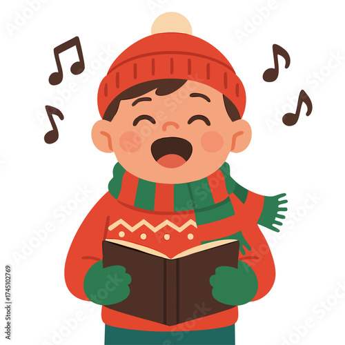 Flat Design Kid Singing Christmas Carols
