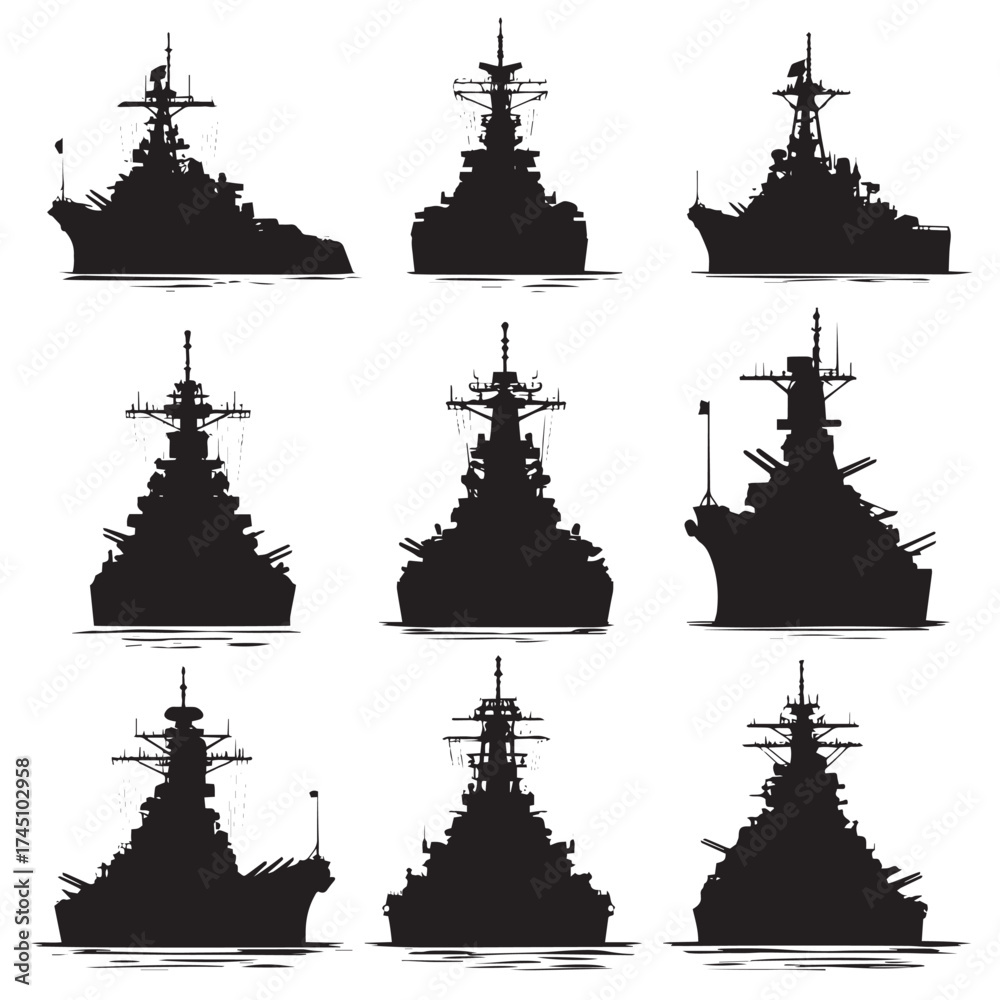 Fototapeta premium Classic battleship silhouettes collection for design projects