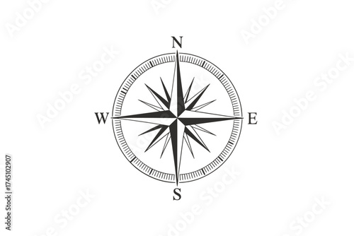 Vintage compass rose illustration with cardinal directions north south east west