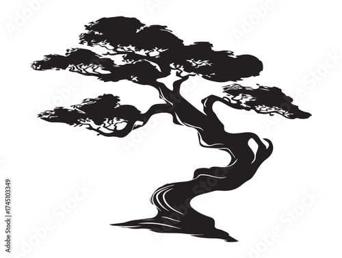 Graceful Twisted Bonsai Tree 2D Vector Line Art Drawing  