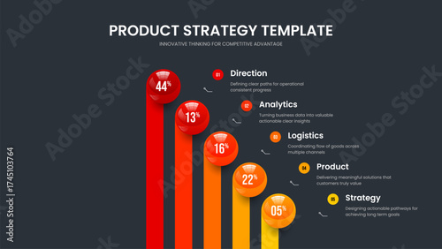 Science Portfolio 5 Element Infographic Slide Template. Visual Development Five Step Diagram Presentation Layout. Modern Showcase Frame Design Vector Illustration.