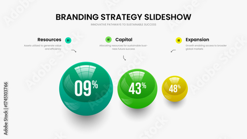 Project Showcase Three Element Diagram Slideshow Design. Marketing Launch Slide Template Vector Illustration. Advertising Growth 3 Step Infographic Presentation Layout.