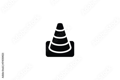 Black silhouette of a traffic cone with reflective stripes on a white background