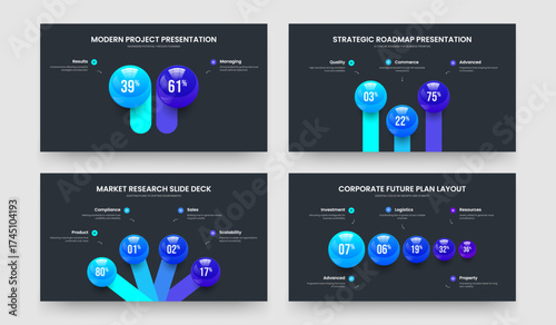 Elegant Briefing 2 3 4 5 Step Graph Frame Design Collection. Project Strategy Two Three Four Five Element Chart Presentation Template Vector Illustration Set.