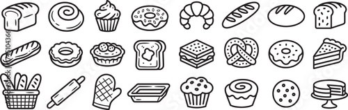 Vector art of collection of bakery items in doodle style