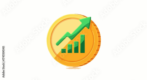 Golden Coin with Upward Graph Symbolizing Financial Growth and Investment