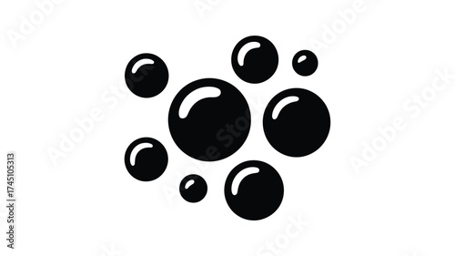 Abstract black ovals and droplets scattered on a white background