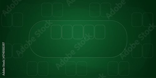 Poker table top view green cloth texture empty board background, bg. Playing field for card games, casino concept.