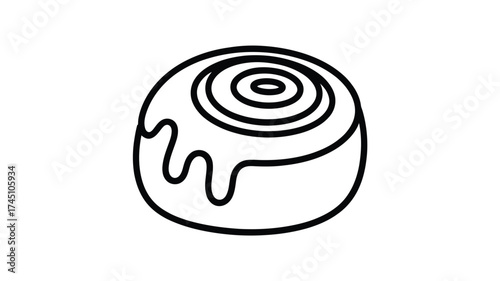 Simple hand drawn outline of a swirled cinnamon roll with drizzle