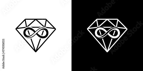 A minimalist infinity diamond logo design in contrasting black and white, symbolizing eternal value