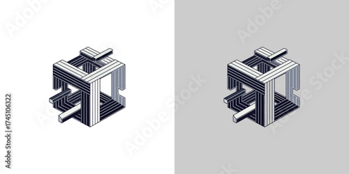 Abstract geometric structure with intricate patterns, displayed on contrasting backgrounds, highlighting design