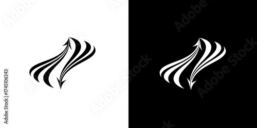 Abstract design featuring flowing lines in contrasting black and white, symbolizing movement and energy