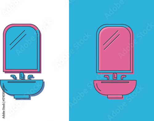 Modern Sink and Mirror Icon Set