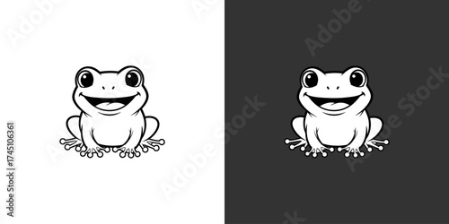 Cartoon frog illustration with a cheerful expression, set against contrasting backgrounds for versatility
