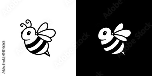 Cartoon bee illustration with bold stripes on a contrasting background, suitable for educational materials