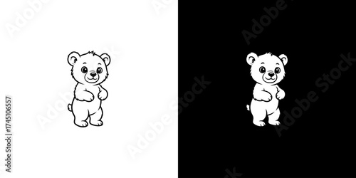 Cute cartoon bear standing upright on a contrasting background, showcasing playful innocence