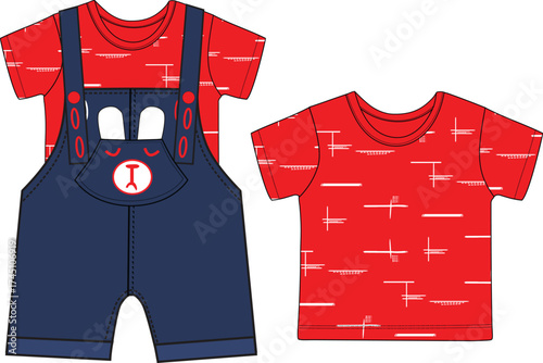 boys dungaree with t shirt pattern print illustrations vector