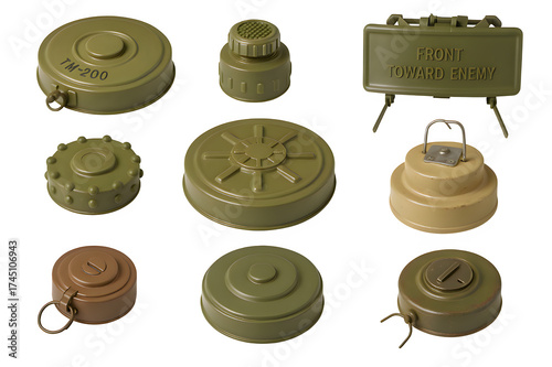 Wallpaper Mural Collection of Military Land Mines – Anti-Personnel, Anti-Tank, and Claymore – Transparent Background Torontodigital.ca
