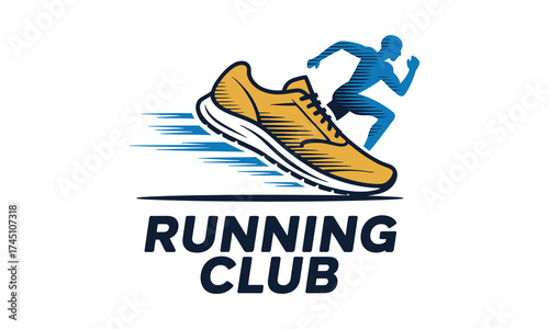 Dynamic running club logo with motion blur effect and athletic runner silhouette