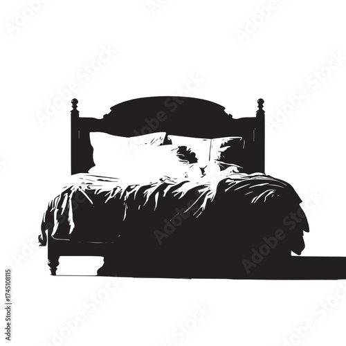 Collection of black and white bed silhouettes