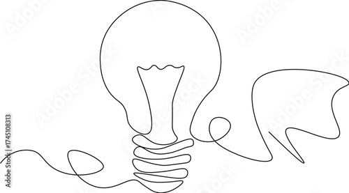 Continuous Single-line drawing of an incandescent light bulb.