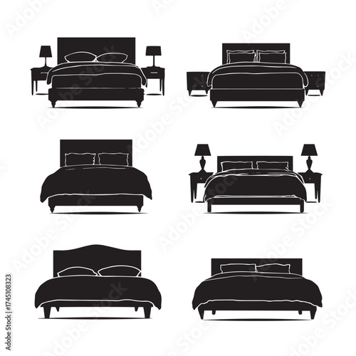 Collection of bed silhouettes in various poses