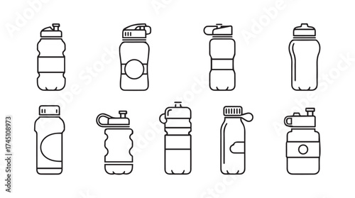 Set of various hand-drawn sports water bottles and drink containers outline collection vector