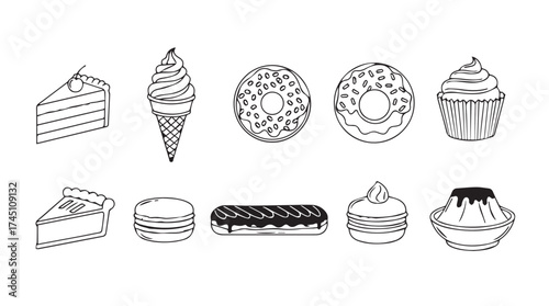 Collection of hand drawn desserts and sweets elements for creative projects vector