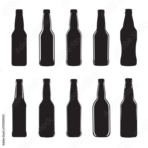 Collection of black and white beer bottle silhouettes
