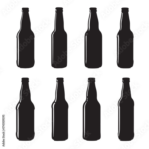 Black and white beer bottle silhouettes collection