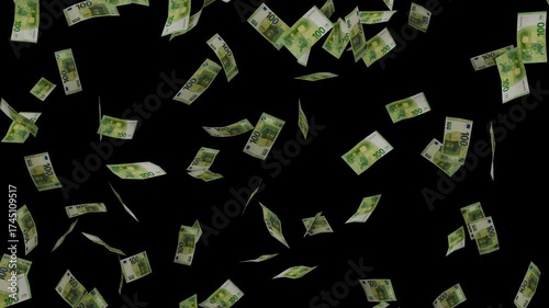 Euro Banknotes Falling on Black Background (Money Rain)
