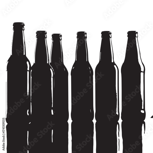 Diverse black and white beer bottle silhouettes collection