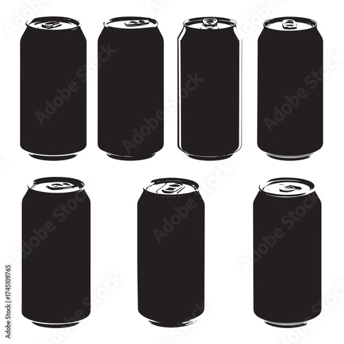 Collection of black and white beer can silhouettes
