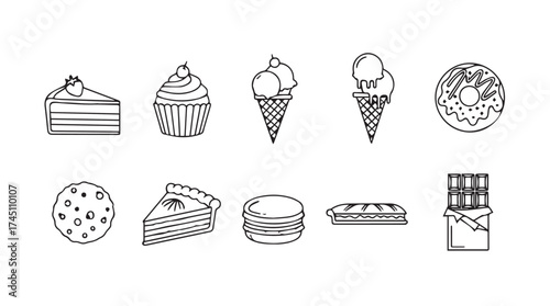 Hand drawn sketch collection of delicious desserts and sweets for foody designs vector